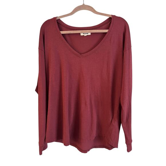Madewell Tops - Madewell Women’s Oversized Long Sleeve Top 100% Cotton V Neck Red Size Small